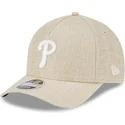 beige-gebogene-snapback-kappe-9forty-m-crown-a-frame-cotton-weave-der-philadelphia-phillies-mlb-von-new-era