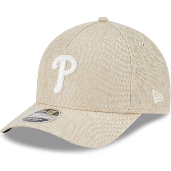 Beige böjd skärm snapback 9FORTY M-Crown A Frame Cotton Weave Philadelphia Phillies MLB från New Era