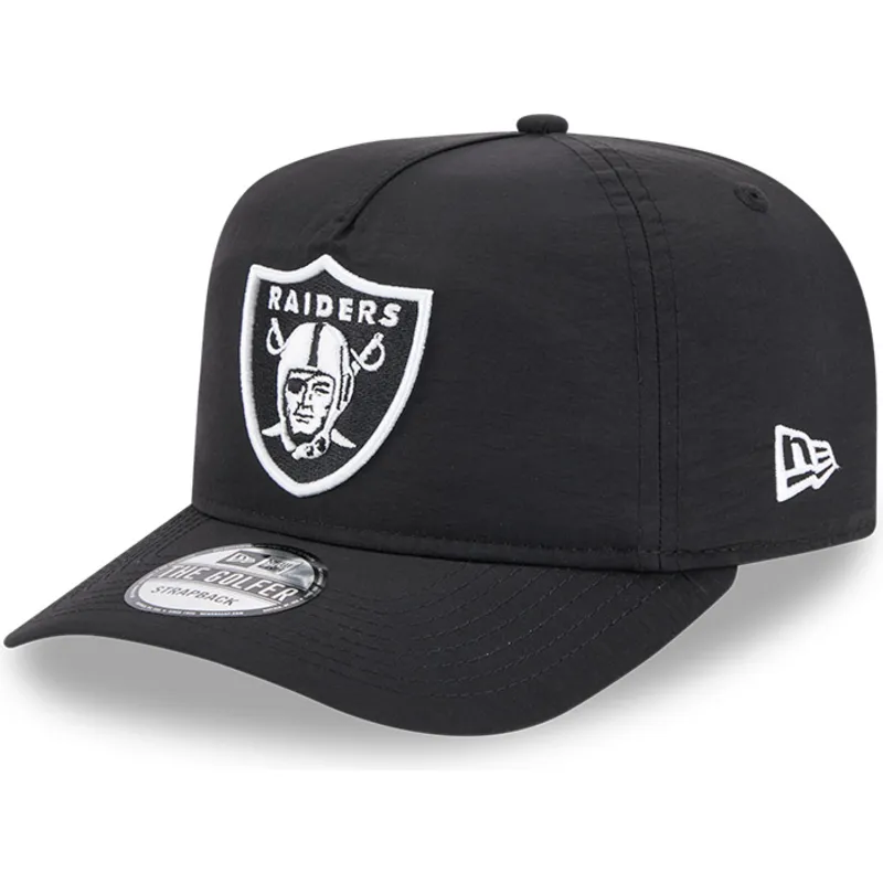 schwarze-verstellbare-golfer-everyday-nylon-kappe-mit-gebogenem-schirm-der-las-vegas-raiders-nfl-von-new-era