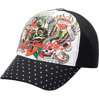 Regulowana czarno-biała czapka z wygiętym daszkiem True Til Death od Ed Hardy