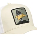 capslab-looney-tunes-daffy-duck-loo11-daf2-snapback-beige-und-weisse-kappe-mit-gebogenem-schirm