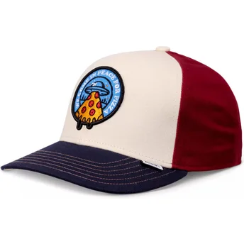 Casquette courbée beige, rouge et bleue snapback pour enfant Peace Pizza Food Djinns