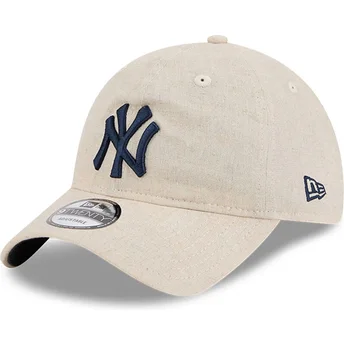 Beżowa czapka z zakrzywionym daszkiem, regulowana, z granatowym logo 9TWENTY Linen Spring Training Fan Pack 2025 New York Yankee