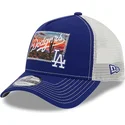 blaue-und-weisse-trucker-kappe-9forty-a-frame-patch-spring-training-fan-pack-2025-der-los-angeles-dodgers-mlb-von-new-era