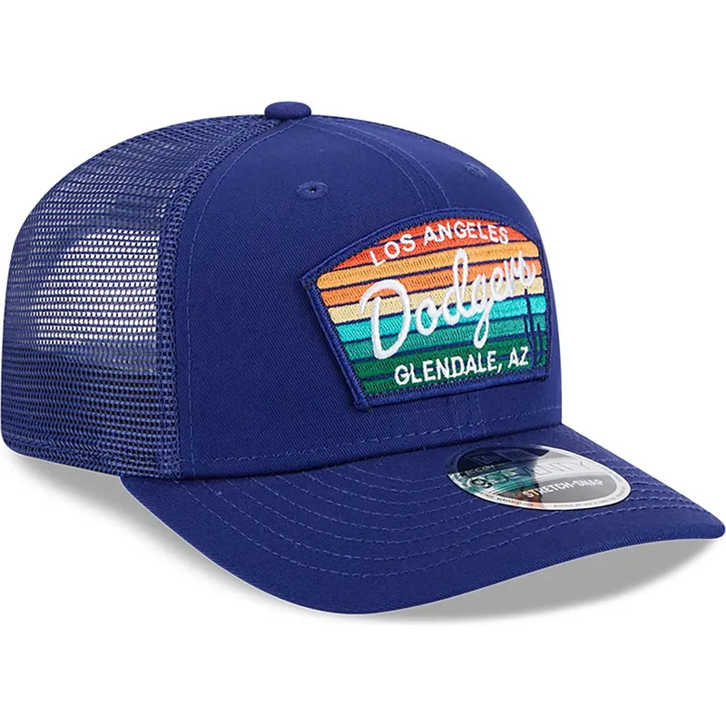 trucker-cap-blau-9seventy-stretch-snap-mesh-spring-training-fan-pack-2025-der-los-angeles-dodgers-mlb-von-new-era