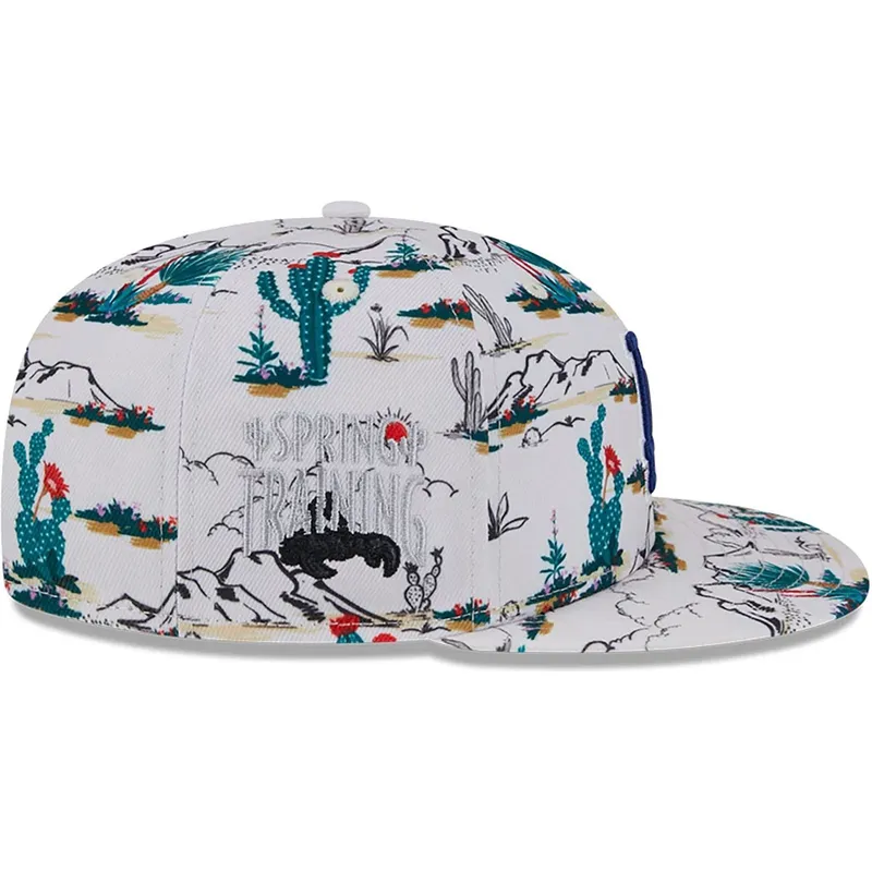 weisse-flache-snapback-kappe-9fifty-print-spring-training-fan-pack-2025-der-los-angeles-dodgers-mlb-von-new-era