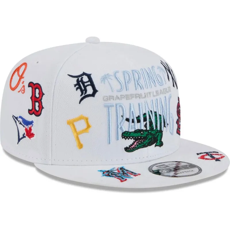 weisse-flache-snapback-kappe-9fifty-scatter-spring-training-fan-pack-2025-von-mlb-grapefruit-league-logo-von-new-era