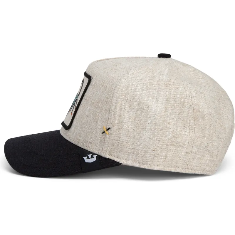 cappellino-visiera-curva-beige-e-nero-snapback-scorpione-deadly-lethal-linen-rugged-comfort-the-farm-di-goorin-bros