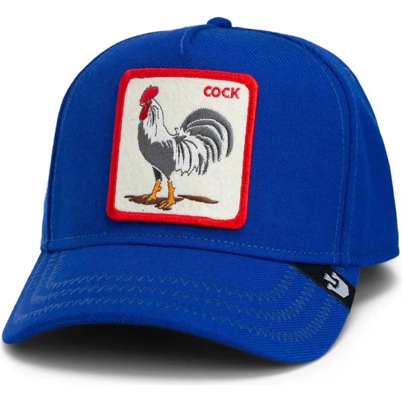 blaue-gebogene-snapback-kappe-hahn-cock-rooster-field-100-the-farm-von-goorin-bros