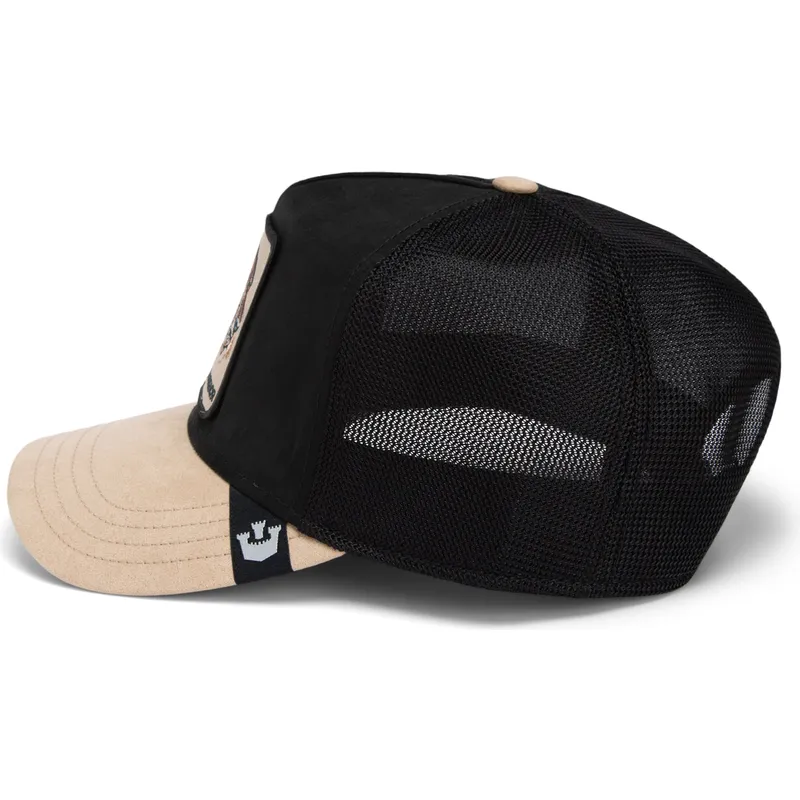 trucker-cap-schwarz-und-beige-gepard-warrior-the-suede-cheetah-global-core-micro-suede-the-farm-von-goorin-bros