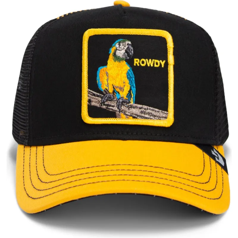 cappellino-trucker-nero-e-giallo-pappagallo-the-rowdy-bird-fab-farm-di-goorin-bros