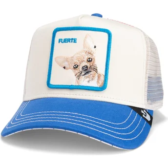Berretto trucker beige e blu con chihuahua The Fuerte Dog Fab Farm di Goorin Bros.