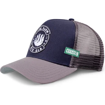 Cappellino trucker blu navy e grigio Live Slow Die Old HFT di Coastal