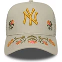 casquette-trucker-beige-a-frame-floral-icon-new-york-yankees-mlb-new-era