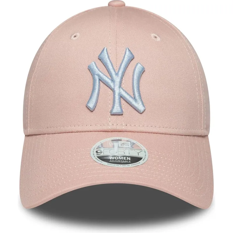 rosa-verstellbare-curved-cap-fur-damen-mit-weissem-logo-9forty-league-essential-der-new-york-yankees-mlb-von-new-era
