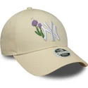 beige-verstellbare-damen-cap-9forty-beaded-der-new-york-yankees-mlb-von-new-era