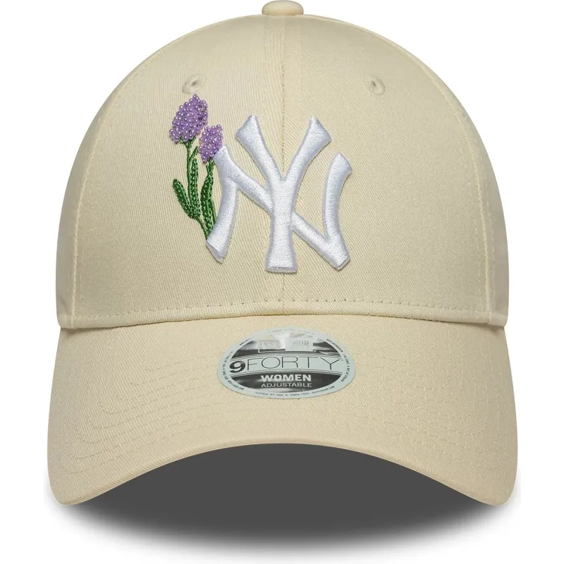 cappellino-curvo-beige-regolabile-da-donna-9forty-beaded-dei-new-york-yankees-mlb-di-new-era