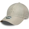 verstellbare-beige-damenkappe-9forty-woven-new-york-yankees-mlb-von-new-era