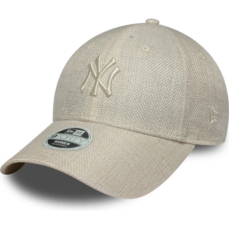 beige-gebogene-verstellbare-damenkappe-9forty-woven-der-new-york-yankees-mlb-von-new-era