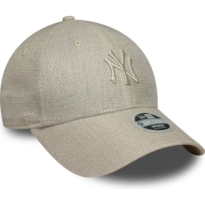 beige-gebogene-verstellbare-damenkappe-9forty-woven-der-new-york-yankees-mlb-von-new-era