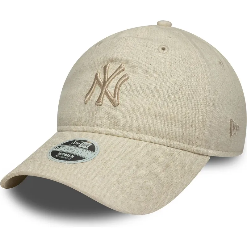 beige-verstellbare-curved-cap-fur-damen-mit-beigem-logo-9twenty-linen-der-new-york-yankees-mlb-von-new-era