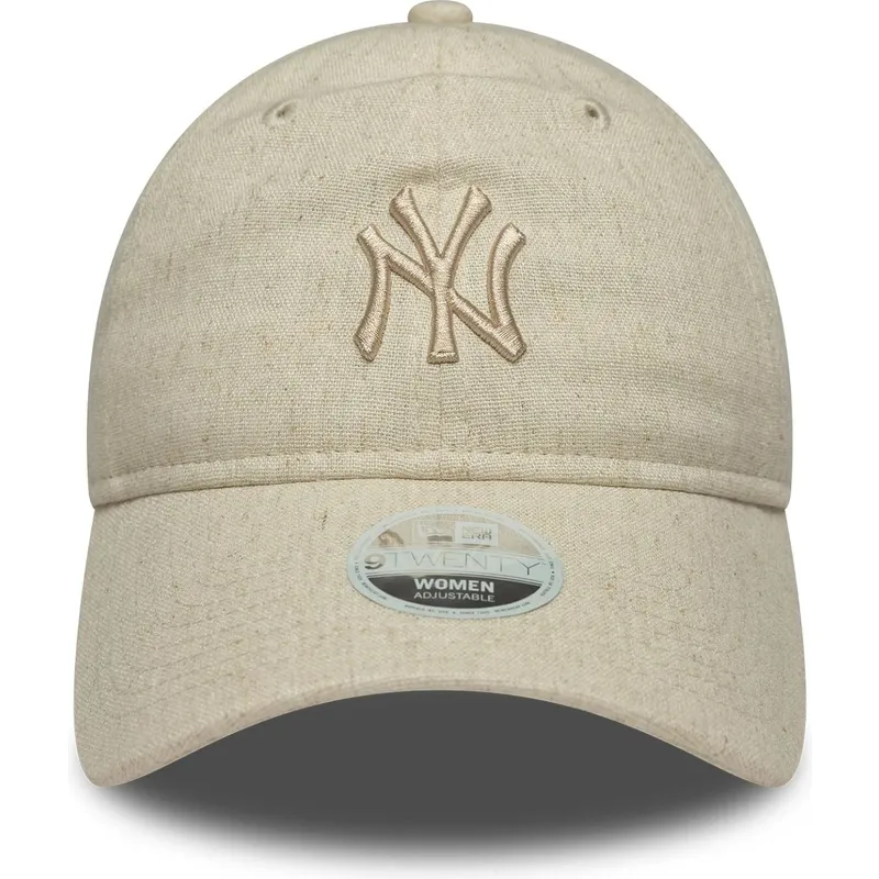bezowa-czapka-z-zakrzywionym-daszkiem-dla-kobiet-z-bezowym-logo-9twenty-linen-new-york-yankees-mlb-od-new-era