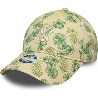 Casquette courbée beige ajustable pour femme 9TWENTY All Over Print Tropical New York Yankees MLB New Era