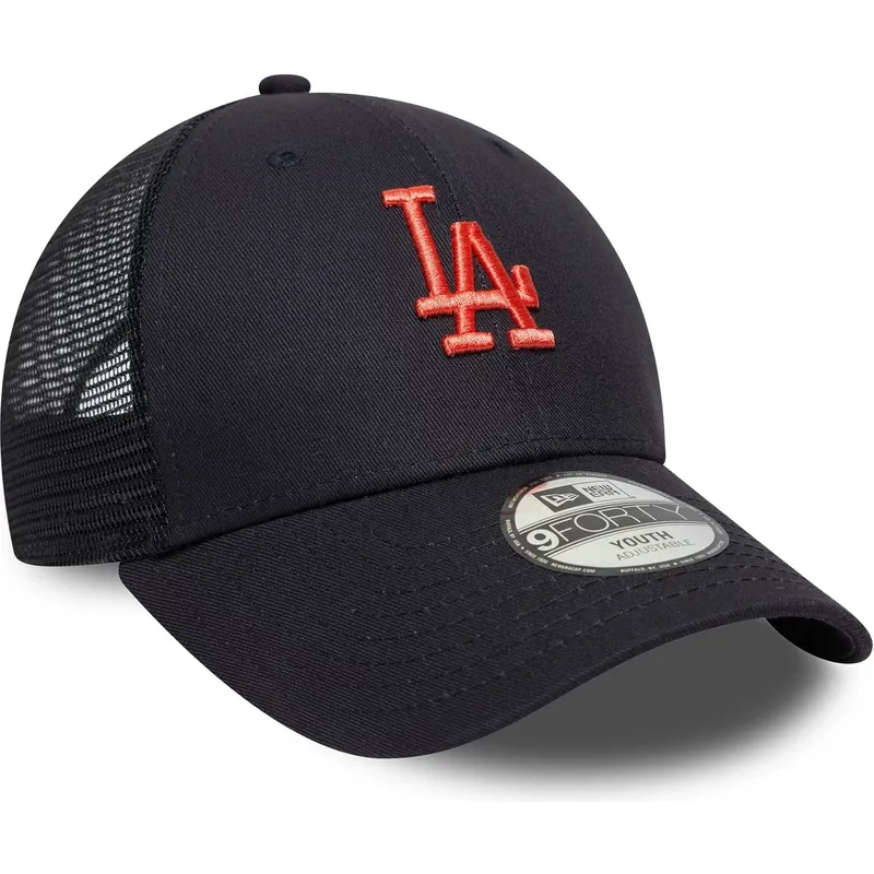 cappellino-trucker-blu-marino-regolabile-per-bambino-con-logo-rosso-9forty-homefield-dei-los-angeles-dodgers-mlb-di-new-era