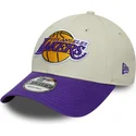casquette-courbee-beige-et-violette-ajustable-9forty-contrast-patch-los-angeles-lakers-nba-new-era