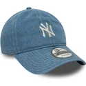 blaue-gebogene-verstellbare-9twenty-denim-kappe-der-new-york-yankees-mlb-von-new-era