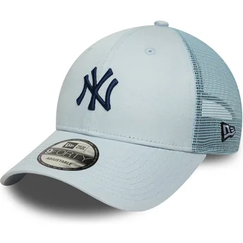 New York Yankees MLB New Era 9FORTY Homefield justerbar blå truckerkeps med marinblå logga