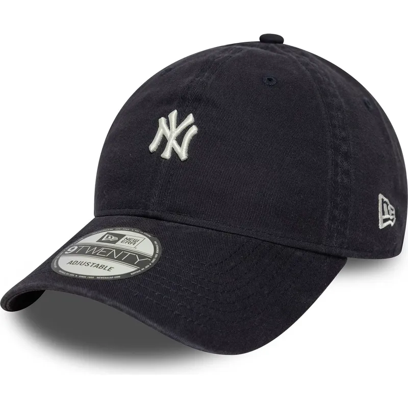 marineblaue-verstellbare-curved-cap-9twenty-mini-logo-washed-der-new-york-yankees-mlb-von-new-era