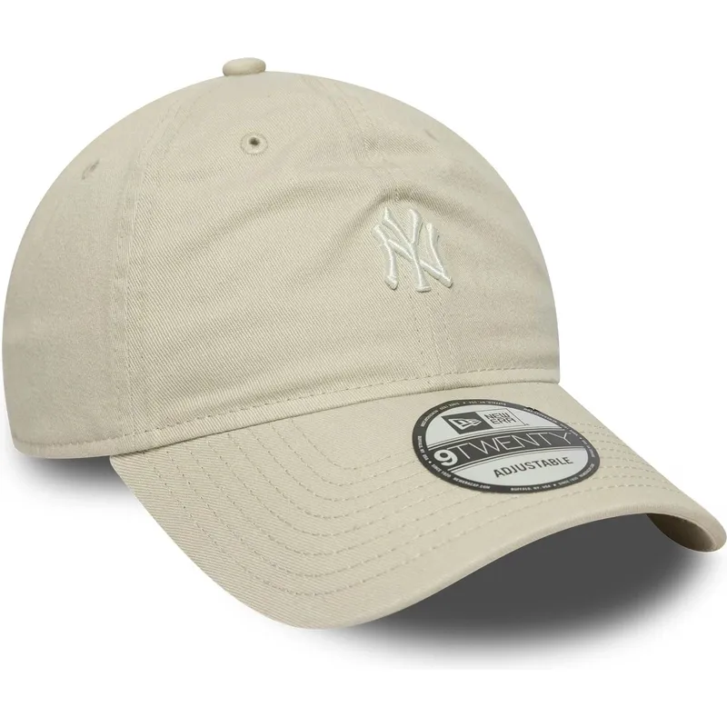 verstellbare-beige-kappe-mit-gebogenem-schirm-9twenty-mini-logo-washed-der-new-york-yankees-mlb-von-new-era