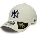 casquette-courbee-beige-ajustable-avec-logo-bleu-marine-9forty-recycled-new-york-yankees-mlb-new-era