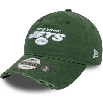 Cappellino verde curvo regolabile 9TWENTY Washed Distress dei New York Jets NFL di New Era