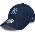 verstellbare-damenkappe-9twenty-denim-der-new-york-yankees-mlb-von-new-era-in-marineblau