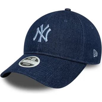 Justerbar marinblå kvinnors kurvskärmkeps 9TWENTY Denim New York Yankees MLB från New Era