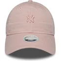 verstellbare-rosa-kappe-fur-damen-mit-gebogenem-schirm-und-rosa-logo-9twenty-mini-washed-der-new-york-yankees-mlb-von-new-era