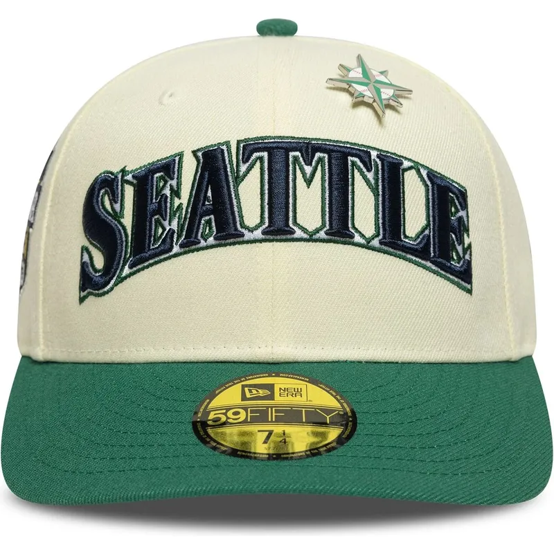 beige-und-grune-gebogene-fitted-cap-59fifty-all-star-game-pin-der-seattle-mariners-mlb-von-new-era