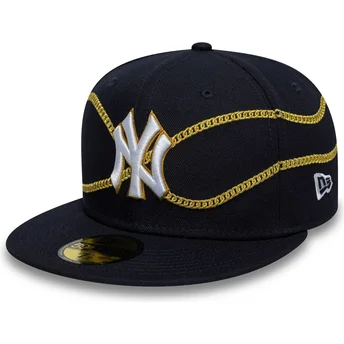 Marinblå platt keps justerad 59FIFTY Chain Wrap från New York Yankees MLB av New Era
