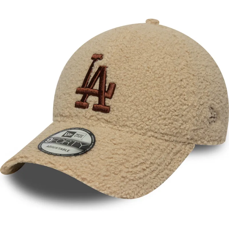 beige-verstellbare-curved-cap-mit-braunem-logo-9forty-borg-der-los-angeles-dodgers-mlb-von-new-era