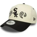 beige-und-schwarze-gebogene-kappe-snapback-a-frame-paisley-von-chicago-white-sox-mlb-von-new-era