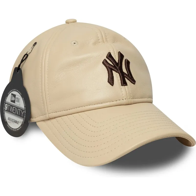 czapka-z-daszkiem-bezowa-regulowana-z-brazowym-logo-9twenty-leather-new-york-yankees-mlb-new-era