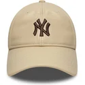 new-era-curved-brim-brown-logo-9twenty-leather-new-york-yankees-mlb-beige-adjustable-cap