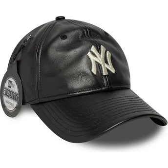 New Era Curved Brim 9TWENTY Leather New York Yankees MLB Black Adjustable Cap
