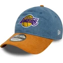 blaue-und-braune-verstellbare-curved-cap-9twenty-denim-midi-der-los-angeles-lakers-nba-von-new-era