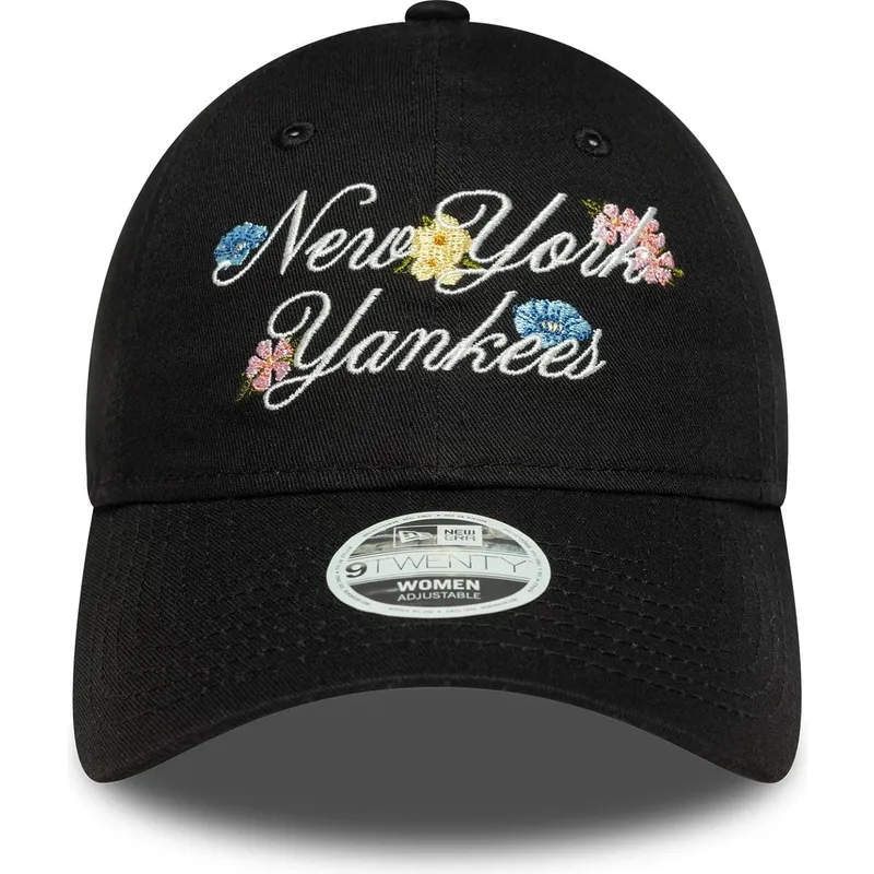 czarna-regulowana-czapka-z-zakrzywionym-daszkiem-dla-kobiet-9forty-floral-script-new-york-yankees-mlb-new-era