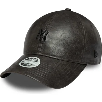 Verstellbare schwarze Damenkappe mit gebogenem Schirm und schwarzem Logo 9TWENTY Tonal der New York Yankees MLB von New Era