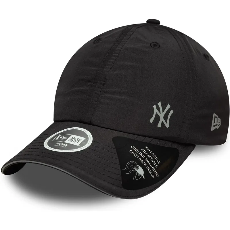 schwarze-gebogene-verstellbare-damenkappe-open-back-flawless-der-new-york-yankees-mlb-von-new-era