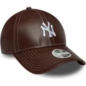 new-era-curved-brim-women-9forty-topstitch-pu-new-york-yankees-mlb-brown-adjustable-cap